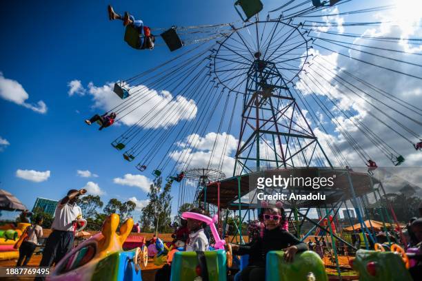 Children have fun with their families with various activities one day before New Year's Eve at Uhuru Park of Nairobi, Kenya on December 30, 2023.