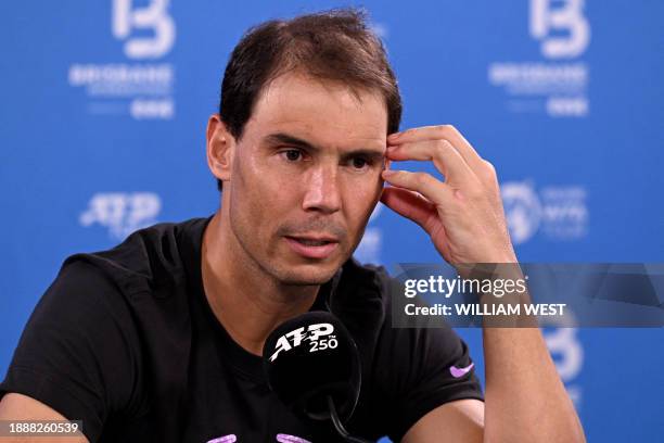 Spain's Rafael Nadal speaks during a press conference at the Brisbane International tennis tournament in Brisbane on December 31, 2023. / -- IMAGE...