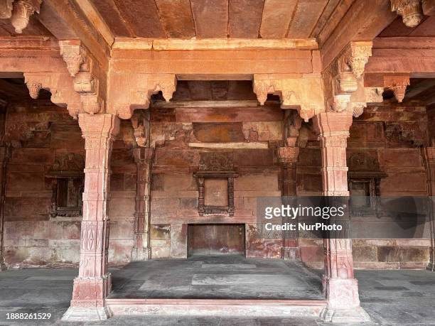 Hindu-style temple is situated inside the Jodha Bai Mahal palace, which the queen is using for worship in Fatehpur Sikri, Uttar Pradesh, India, on...