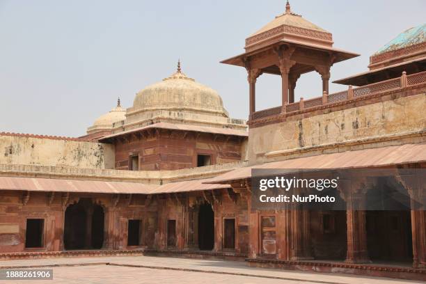 The Jodha Bai Mahal at the royal palace is being photographed in Fatehpur Sikri, Uttar Pradesh, India, on May 6, 2022. The Jodha Bai Mahal, also...