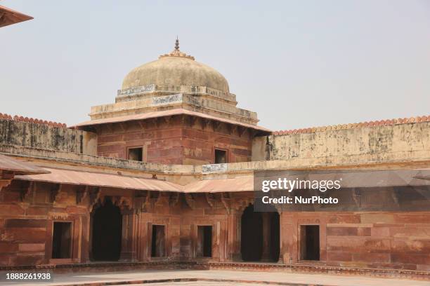 The Jodha Bai Mahal at the royal palace is being photographed in Fatehpur Sikri, Uttar Pradesh, India, on May 6, 2022. The Jodha Bai Mahal, also...