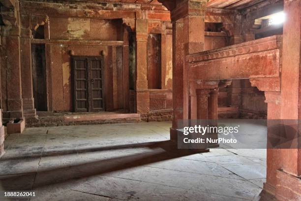 The Jodha Bai Mahal at the royal palace is being photographed in Fatehpur Sikri, Uttar Pradesh, India, on May 6, 2022. The Jodha Bai Mahal, also...