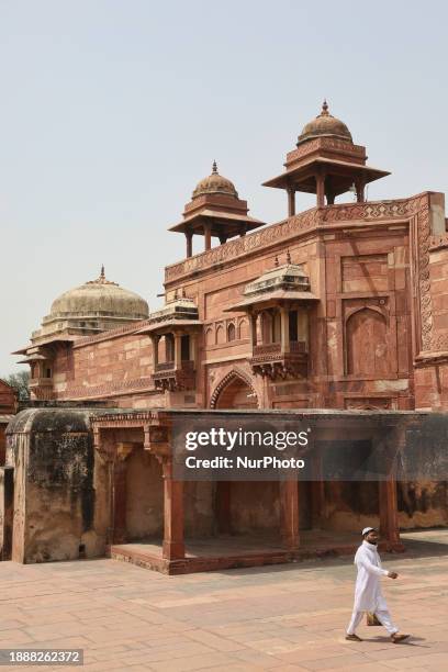 The Jodha Bai Mahal at the royal palace is being photographed in Fatehpur Sikri, Uttar Pradesh, India, on May 6, 2022. The Jodha Bai Mahal, also...