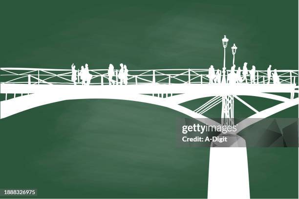 european pedestrian bridge chalkboard - paris street vector stock illustrations