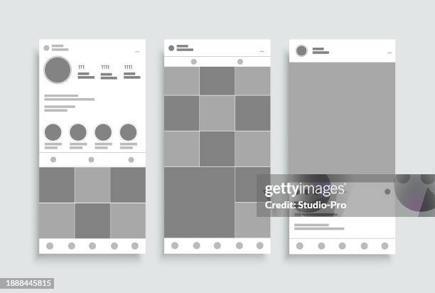 smartphone social network carousel template. app interface mockup design. - blogging stock illustrations