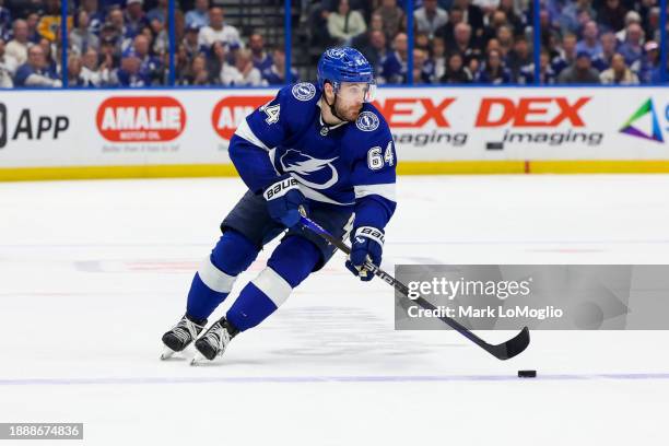 Tyler Motte of the Tampa Bay Lightning against the Florida Panthers during the second period at Amalie Arena on December 27, 2023 in Tampa, Florida.