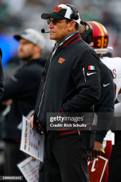 Head Coach Ron Rivera of the Washington Commanders during a game against the New York Jets at MetLife Stadium on December 24, 2023 in East...