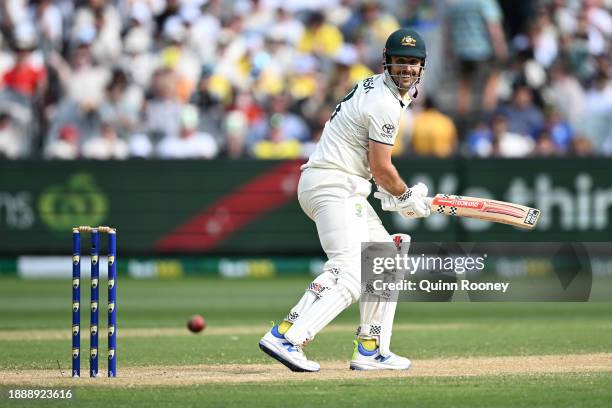 Mitchell Marsh of Australia plays a shot during day three of the Second Test Match between Australia and Pakistan at Melbourne Cricket Ground on...