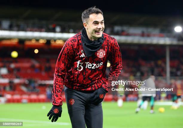 Manchester United's Sergio Reguilon during the pre-match warm-up ahead of the Premier League match between Nottingham Forest and Manchester United at...