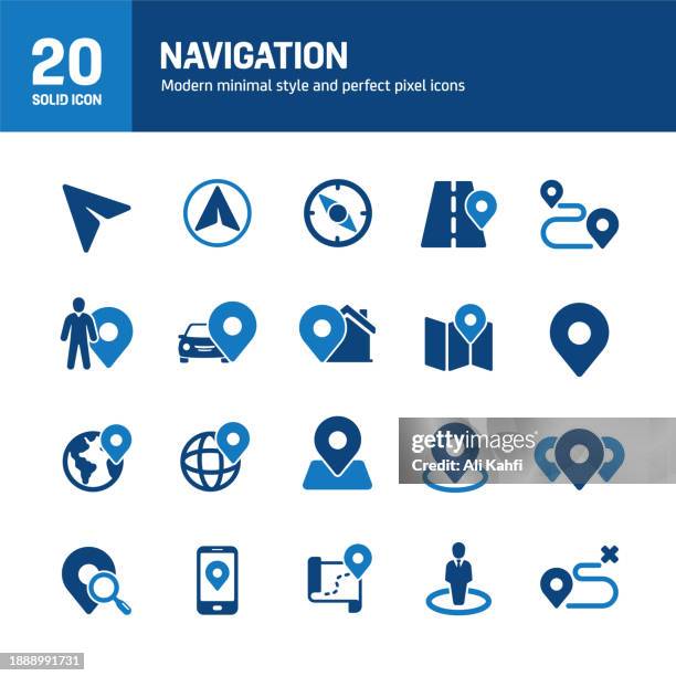 solide symbole für die navigation. enthält karte, zeiger, gps, rutensymbolsammlung. vektor-illustration. für website-design, logo, app, vorlage, benutzeroberfläche usw. - gps stock-grafiken, -clipart, -cartoons und -symbole