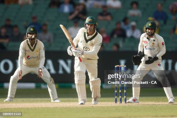 Alex Carey of Australia bats during day three of the Second Test Match between Australia and Pakistan at Melbourne Cricket Ground on December 28,...