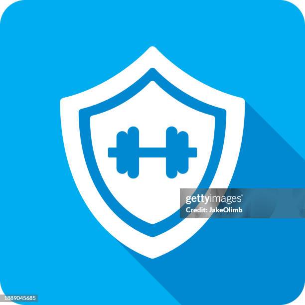 shield dumbbell icon silhouette - heavy weights stock illustrations