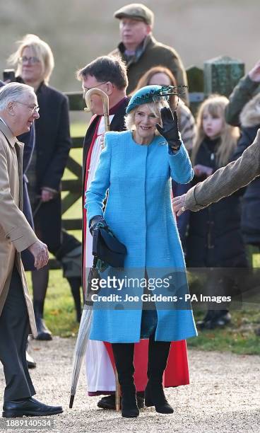 Queen Camilla attenda the morning church service at St Mary Magdalene Church in Sandringham, Norfolk. Picture date: Sunday December 31, 2023.