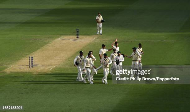 The Pakistan team leave the field after day three of the Second Test Match between Australia and Pakistan at Melbourne Cricket Ground on December 28,...