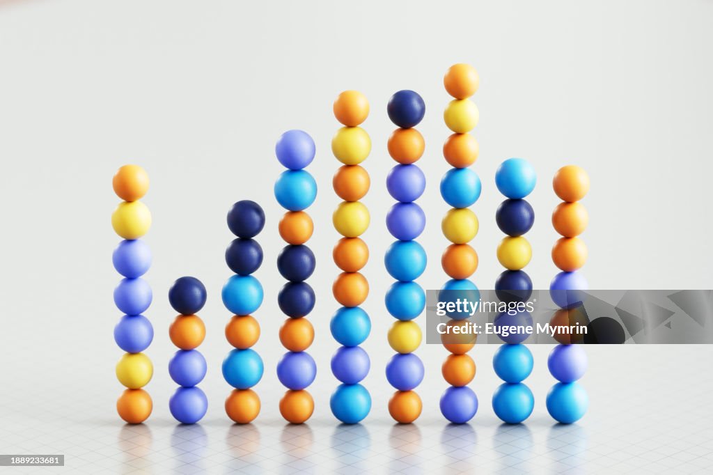 Abstract 3D Image Of Colored Geometric Shapes Connecting Between Each Other and Balancing. Logic Computer Game and Artificial Intelligence