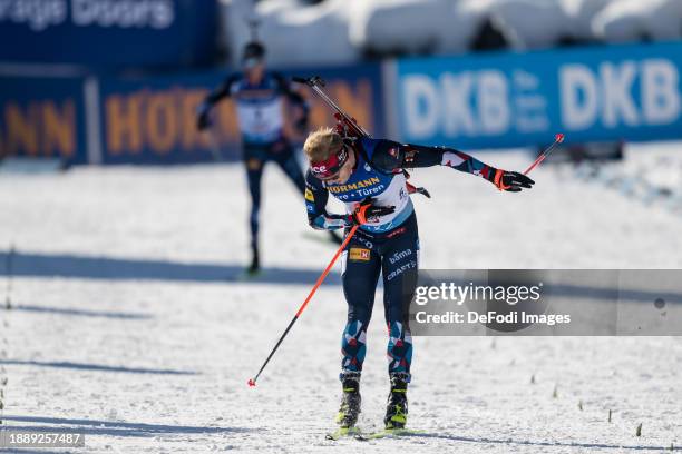 Johannes Dale-Skjevdal of Norway competes during the Men 12.5 km Pursuit at the BMW IBU World Cup Biathlon Hochfilzen on December 9, 2023 in...