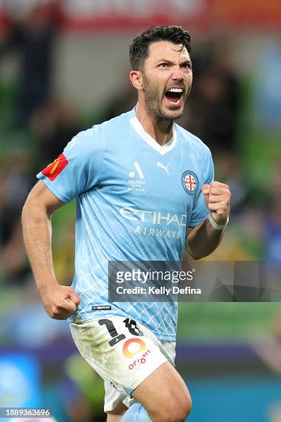 Tolgay Arslan of Melbourne City celebrates during the A-League Men round 10 match between Melbourne City and Brisbane Roar at AAMI Park, on December...