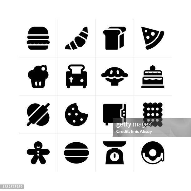 bakery icons - macaroni pie stock illustrations