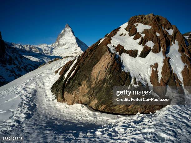 matterhorn in winter - rock face stock pictures, royalty-free photos & images