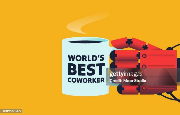 ilustraciones, imágenes clip art, dibujos animados e iconos de stock de ilustración vectorial del concepto del compañero de trabajo del chatbot ai - compañero de trabajo