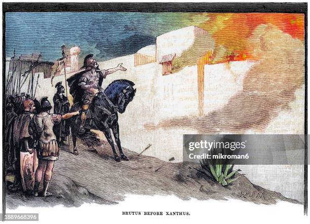 old engraved illustration of brutus before nanthus - civilisation ancienne photos et images de collection