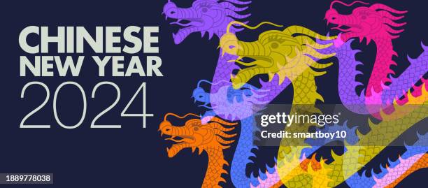 chinesisches neujahrsfest - jahr des drachen 2024 - dragon dance stock-grafiken, -clipart, -cartoons und -symbole