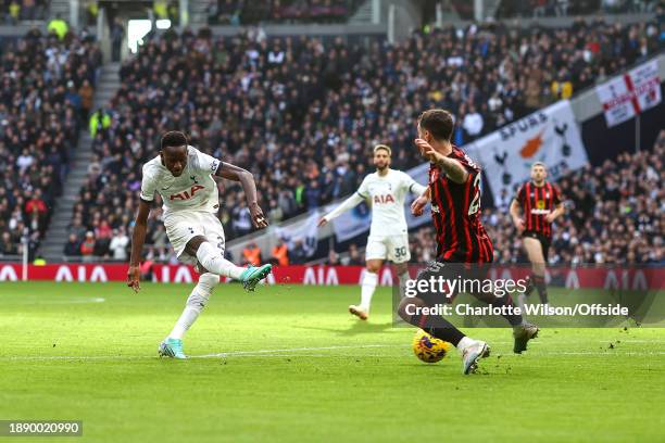 Pape Matar Sarr of Tottenham Hotspur scores the opening goal during the Premier League match between Tottenham Hotspur and AFC Bournemouth at...