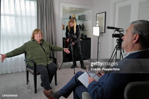 British photographer Jayne Fincher during an interview for a documentary series commissioned by Paul Popper Ltd and filmed at the Churchill Hotel in...