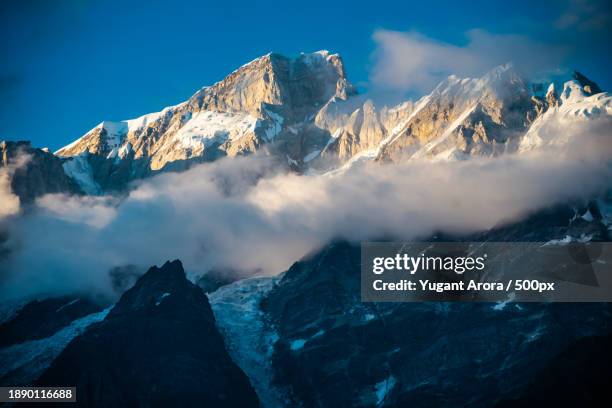 scenic view of snowcapped mountains against sky,kedarnath,uttarakhand,india - kedarnath stock pictures, royalty-free photos & images