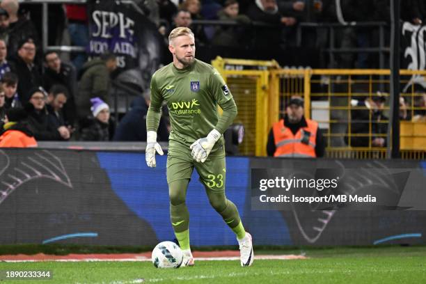 Kasper Schmeichel of Anderlecht pictured in action with the ball during a football game between RSC Anderlecht and KRC Genk on match day 19 of the...