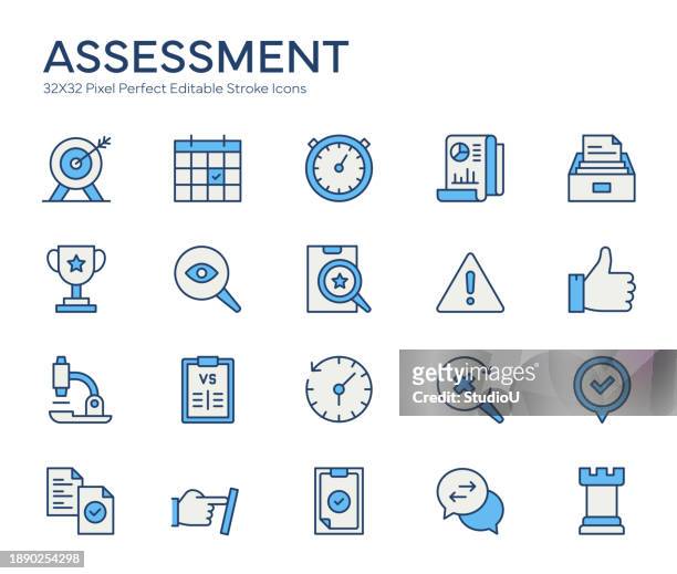 assessment colorful line icons - validation stock illustrations