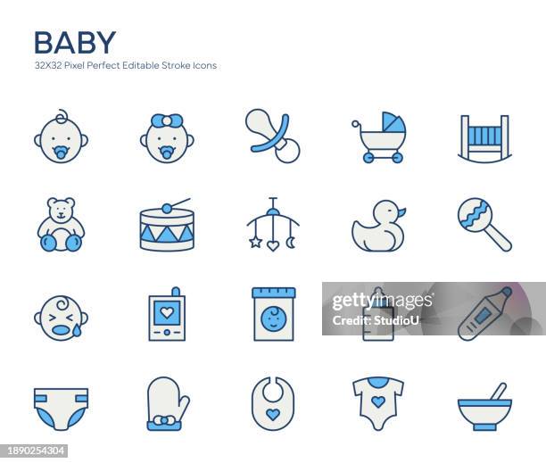 baby colorful line icons - baby crying icon stock illustrations