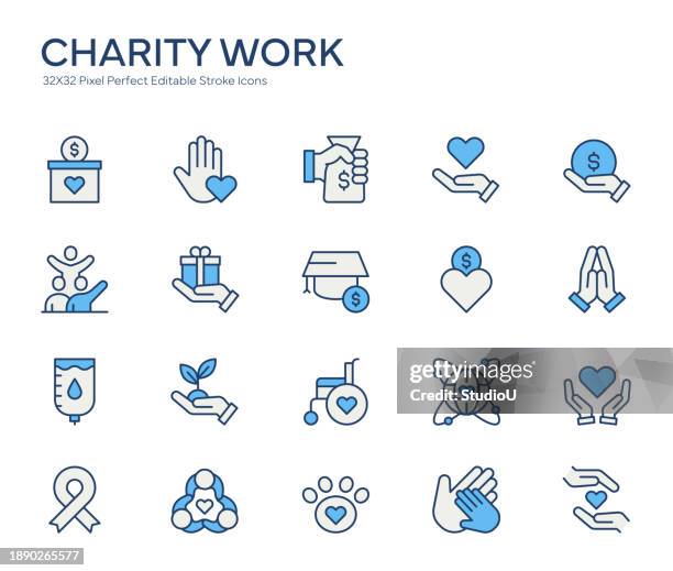 charity work colorful line icons - social responsibility stock illustrations