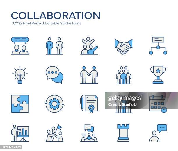 bildbanksillustrationer, clip art samt tecknat material och ikoner med collaboration colorful line icons - företagande