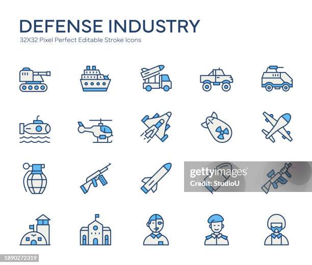 defense industry colorful line icons - fighter-pilot-icon stock illustrations
