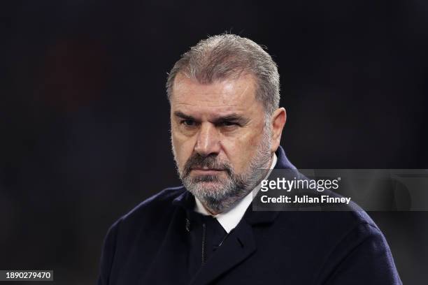 Ange Postecoglou, Manager of Tottenham Hotspur, looks on prior to the Premier League match between Brighton & Hove Albion and Tottenham Hotspur at...