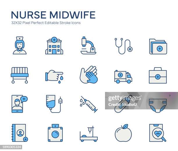 nurse midwife colorful line icons - diaper stock illustrations