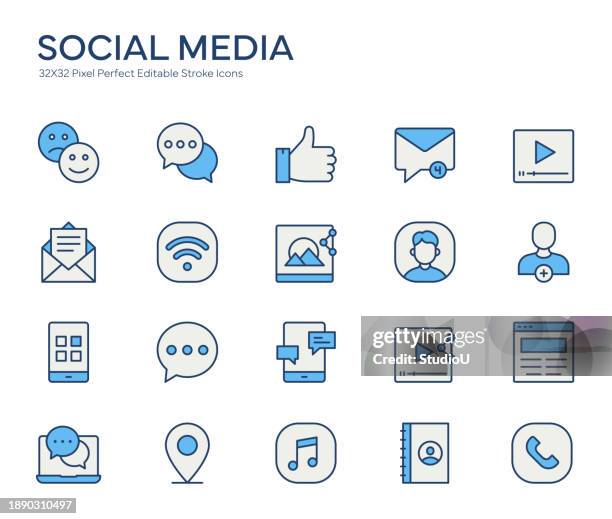 social media colorful line icons - auto post production filter stock illustrations