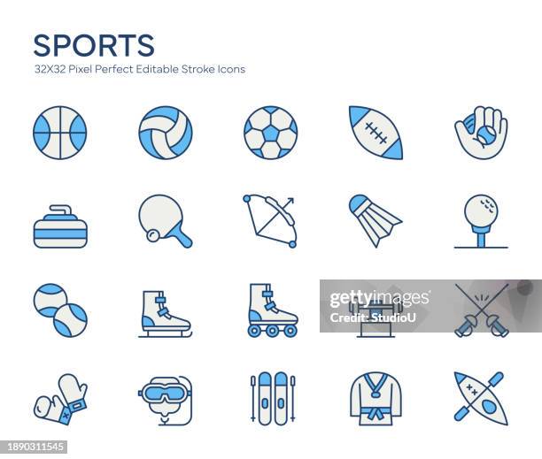 sports colorful line icons - sports ball icon set stock illustrations