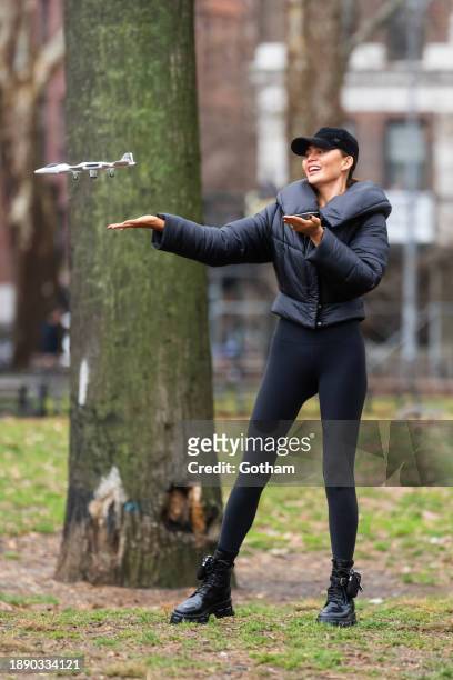 Chrissy Teigen is seen in Greenwich Village on December 28, 2023 in New York City.