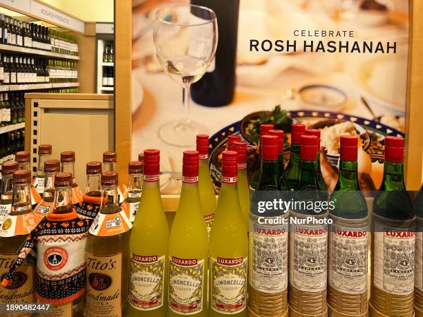 Bottles of Kosher liquor are being displayed at the LCBO in Toronto, Ontario, Canada, on November 19, 2023.