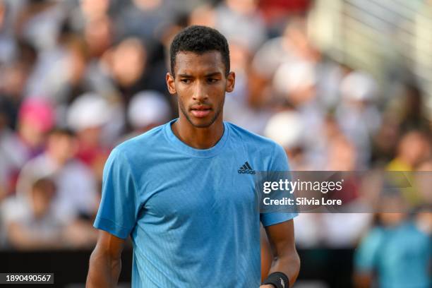 Felix Auger-Aliassime of the Canada gestures in his men's singles second round match against Alejandro Davidovich Fokina of Spain during day three of...