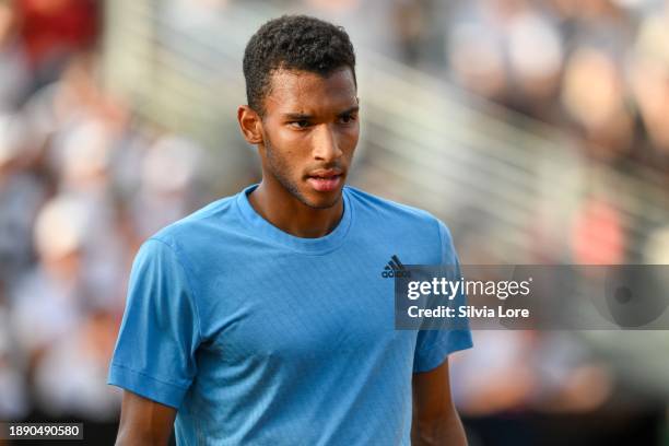 Felix Auger-Aliassime of the Canada gestures in his men's singles second round match against Alejandro Davidovich Fokina of Spain during day three of...