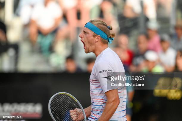 Alejandro Davidovich Fokina of Spain celebrates in his men's singles second round match against Felix Auger-Aliassime of the Canada during day three...