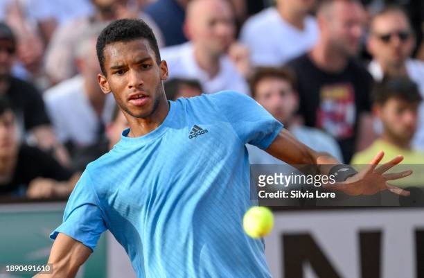 Felix Auger-Aliassime of the Canada gestures in his men's singles second round match against Alejandro Davidovich Fokina of Spain during day three of...