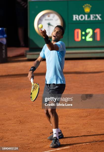 Felix Auger-Aliassime of the Canada serves the ball in his men's singles second round match against Alejandro Davidovich Fokina of Spain during day...