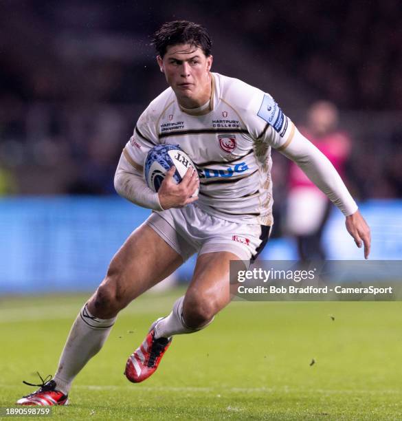 Gloucester's Louis Rees-Zammit in action during the Gallagher Premiership Rugby match between Harlequins and Gloucester Rugby at Twickenham Stadium...