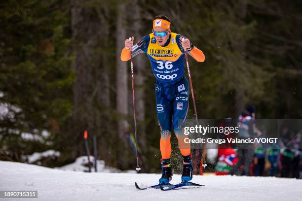 Andrew Musgrave of United Kingdom in action competes during the FIS World Cup Cross - Country Tour de Ski 10km on December 31, 2023 in Toblach...