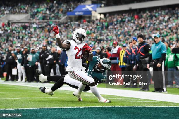 Michael Carter of the Arizona Cardinals scores a touchdown during the second half against the Philadelphia Eagles at Lincoln Financial Field on...