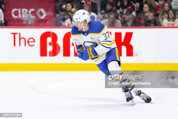 Buffalo Sabres Center Casey Mittelstadt skates in the defensive zone during first period National Hockey League action between the Buffalo Sabres and...